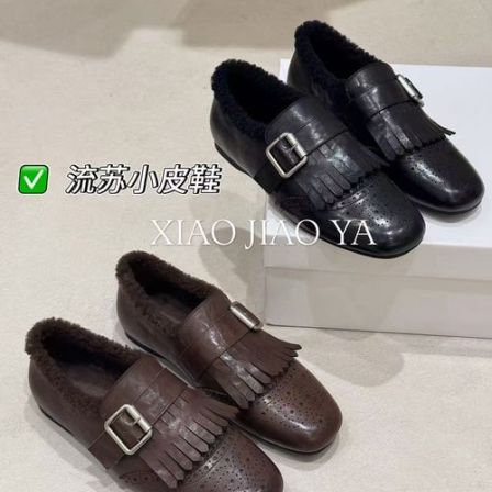XIAOJIAOYA【流苏小皮鞋】“加绒复古英伦风高级感小皮鞋”（跟高3）