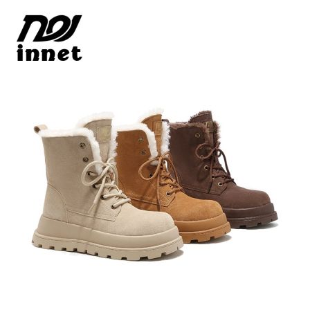 INNET【漠河雪夜】2025冬季新款真皮真毛加绒时尚雪地靴1032