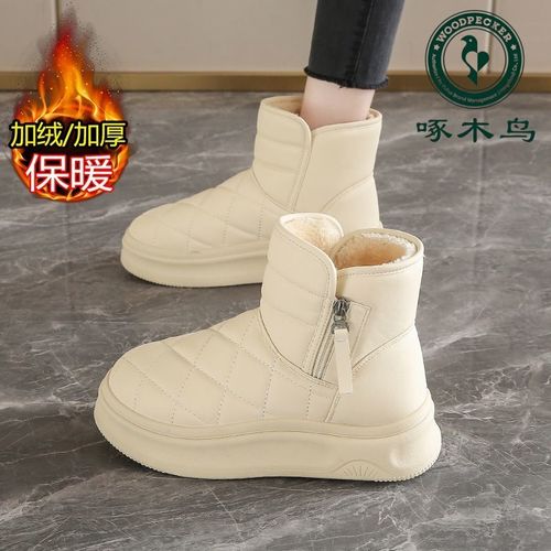 啄木鸟冬季新款厚底加绒防滑百搭高帮棉鞋休闲防水加厚保暖雪地靴主图