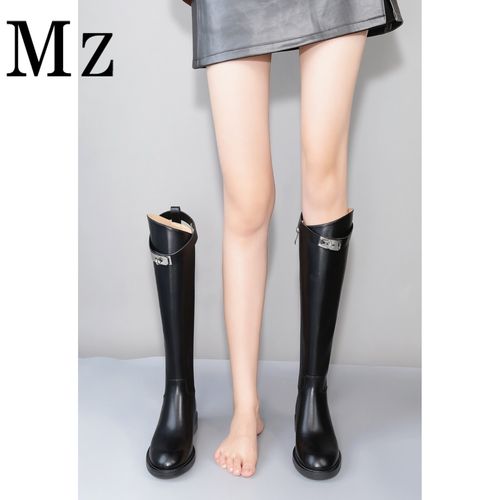 【奢品】凯莉扣/双层牛皮/水染牛皮高筒内增高不过膝长靴真皮骑士靴主图