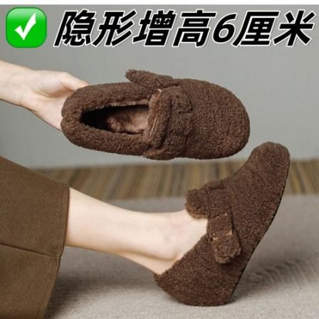 内增高毛毛鞋女冬季外穿小个子加绒勃肯鞋羊羔毛舒适保暖休闲棉鞋