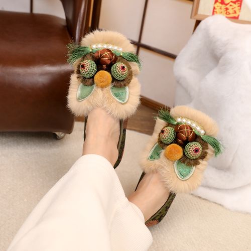 棉鞋【绿野仙踪】手工虎头鞋女成人中式墨绿正宗老北京布鞋绣花包跟主图