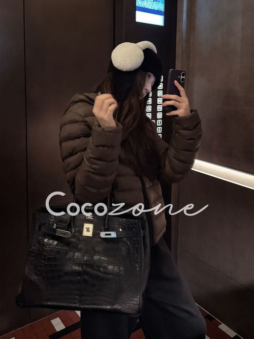 刘 一一“排骨鹅”95白鹅绒连帽横格纹鹅绒服 CD1A1616主图