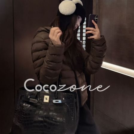 刘 一一“排骨鹅”95白鹅绒连帽横格纹鹅绒服 CD1A1616