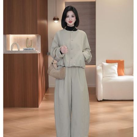 冬款空气感保暖棉服气质白搭设计感套装两件套