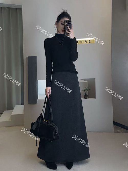 【闹闹专属】高腰醋酸羊毛半身裙气质百搭冬季加厚显瘦保暖法式长裙主图
