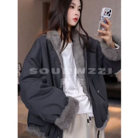 SOURWZZI/所姿新款双面穿兔毛冬季时尚休闲女士派克服SZ-25506