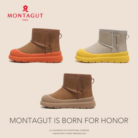 梦特娇男女儿童雪地靴2025冬季新款加绒防寒防风短靴棉鞋BG59138