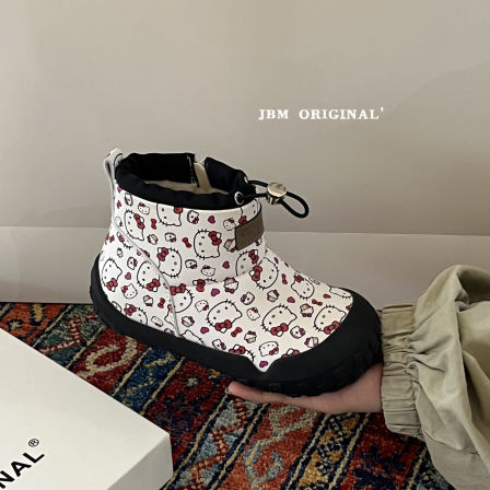 JBM 儿童雪地靴加绒保暖2025冬季女童卡通印花防滑防水侧拉链短靴