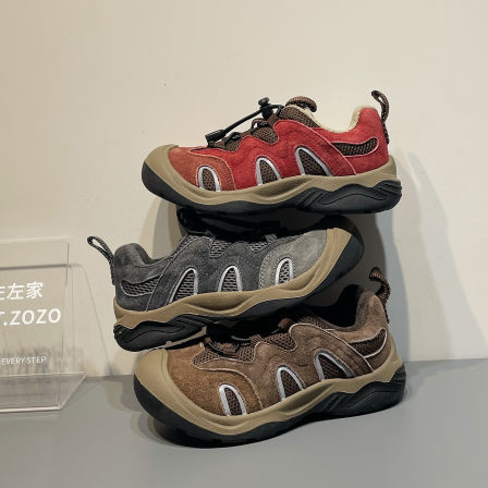 左左家男女童运动鞋复古加绒冬季新款韩系保暖户外百搭轻便登山鞋