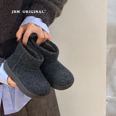 JBM 冬季新款儿童加厚毛呢雪地靴韩版复古保暖中大童一脚蹬棉短靴