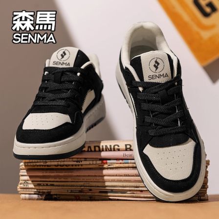 森马男鞋2025新款冬季真皮黑白熊猫板鞋青少年潮牌高级感休闲潮鞋