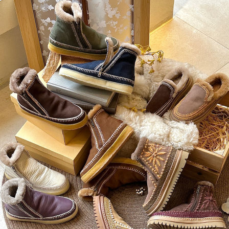 Laidback London 自留款绉纱钩针双侧拉链平底中筒雪地靴JUNESHAN