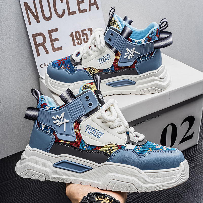 高帮男鞋2025新款冬季潮牌百搭厚底运动鞋青少年中帮增高老爹潮鞋主图