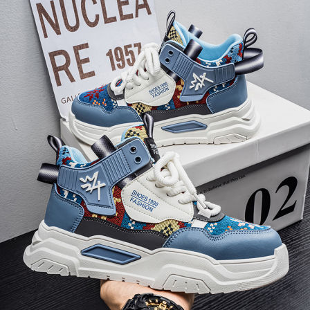 高帮男鞋2025新款冬季潮牌百搭厚底运动鞋青少年中帮增高老爹潮鞋