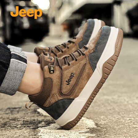 jeep男鞋真皮高帮鞋马丁靴厚底增高徒步登山鞋男士板鞋秋季休闲鞋