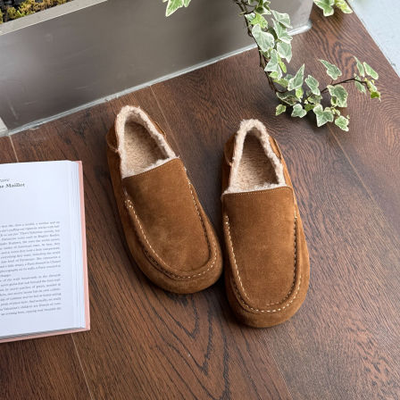 【小发喵】老钱风秋冬加绒加厚休闲鞋女反绒皮慵懒风一脚蹬毛毛鞋