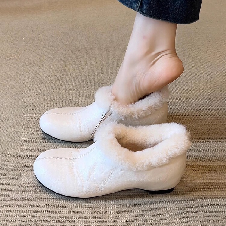 羊皮版~法式气质白色一脚蹬温柔乐福鞋女简约真皮加绒内增高单鞋主图