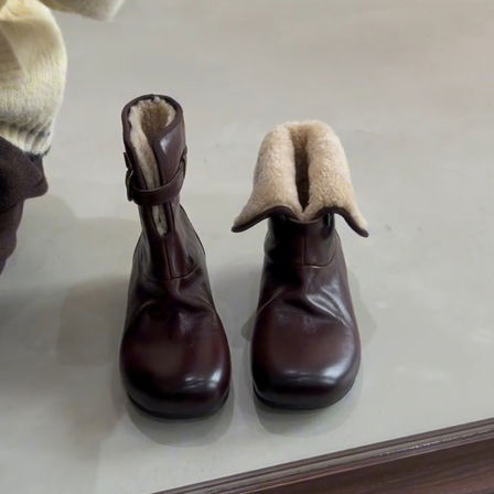 羊皮版~复古棕色真皮加绒勃肯棉靴女皮带扣内增高时髦小众雪地靴