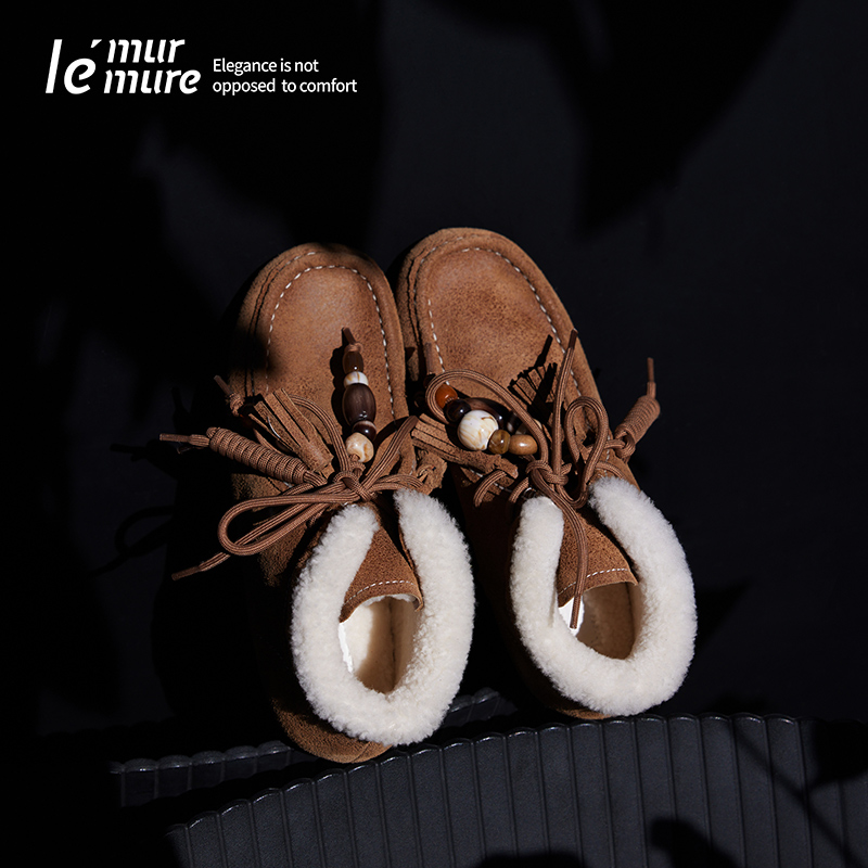 Le' Murmure 「城野牧歌」游牧风羊羔毛 马皮豆豆靴 系带及踝靴主图