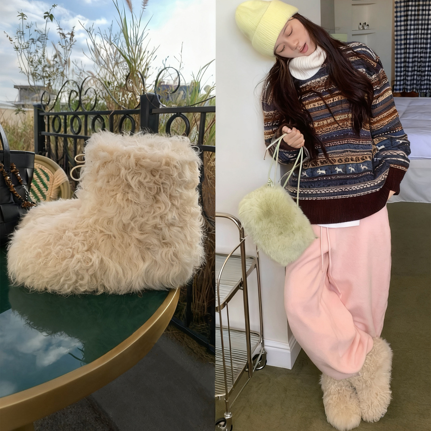 11.10日冬季新品鞋大师网红同款白色毛毛一体羊毛毛雪地靴短靴女主图