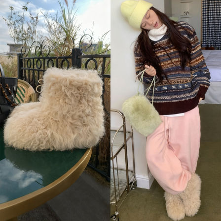 11.10日冬季新品鞋大师网红同款白色毛毛一体羊毛毛雪地靴短靴女