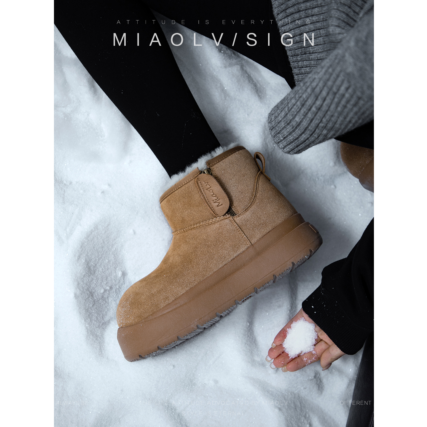 「妙侣」小豚鼠~厚底加绒雪地靴女冬牛反绒毛毛短靴保暖棉鞋雪靴主图