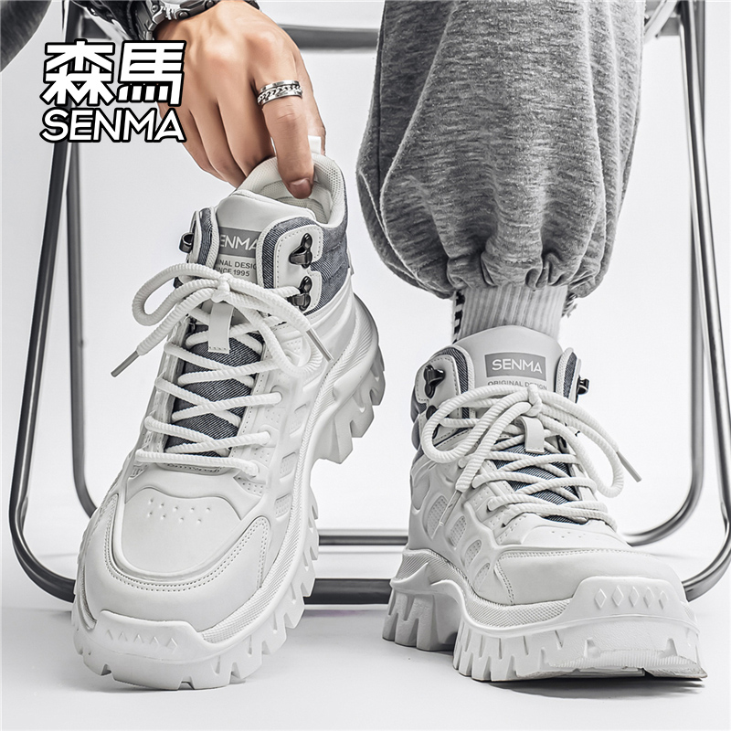 森马高帮男鞋冬季潮流百搭工装鞋男士防滑耐磨厚底增高运动马丁靴主图