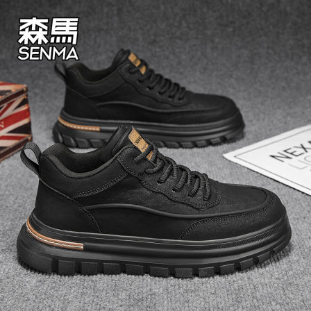 森马男鞋冬季潮流百搭黑色休闲皮鞋男士防滑耐磨运动工装马丁短靴