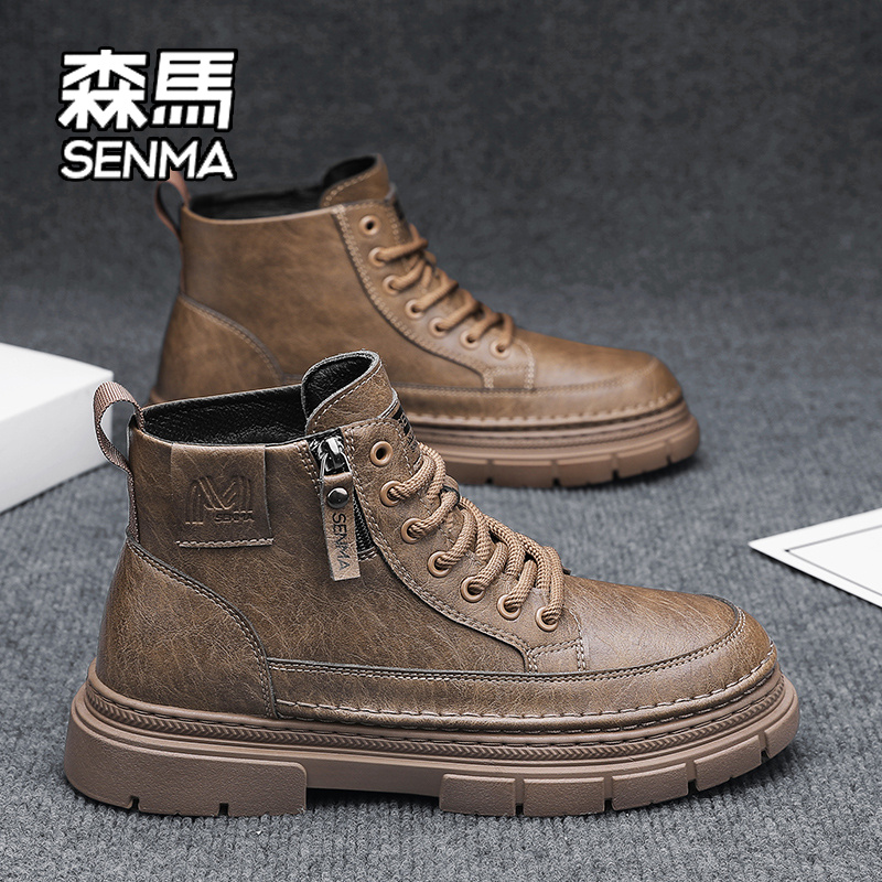 森马高帮马丁靴男2026新款冬季英伦风复古休闲皮鞋男士厚底工装靴主图