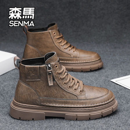 森马高帮马丁靴男2026新款冬季英伦风复古休闲皮鞋男士厚底工装靴