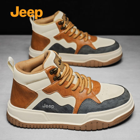 jeep男鞋2025秋冬新款英伦风高帮板鞋厚底运动休闲鞋中帮工装潮鞋