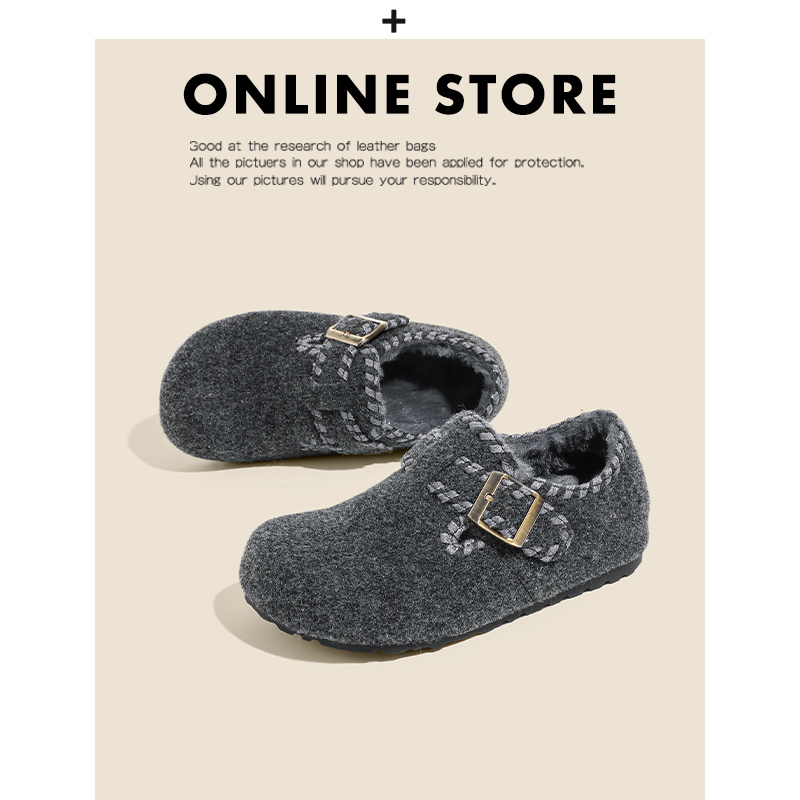 加绒勃肯鞋女2025冬季新款内增高灰色百搭保暖毛毛全包单鞋雪地鞋主图