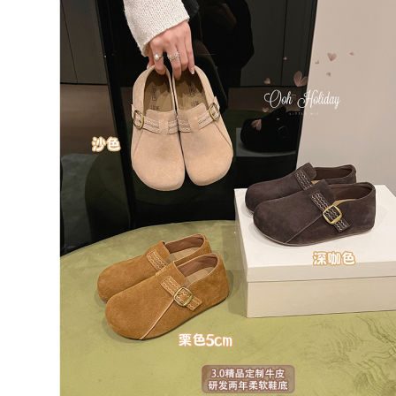 【A级磨砂牛皮】大叔家厚底勃肯鞋女2025新款冬百搭包头拖鞋外穿