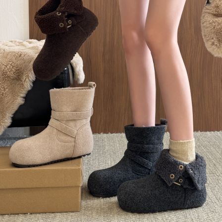 贾不假雪地靴女2025新款冬季加绒棉鞋保暖毛毛鞋两穿内增高短筒靴