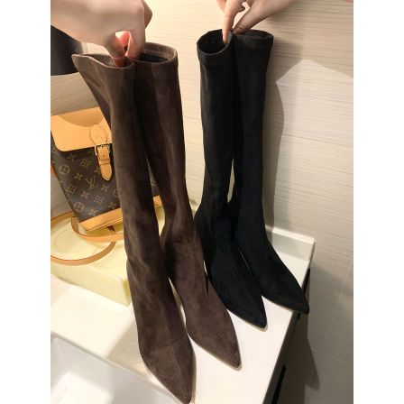 陈佳楠【姐姐的长靴】法式尖头细高跟 麂皮绒长筒瘦瘦靴