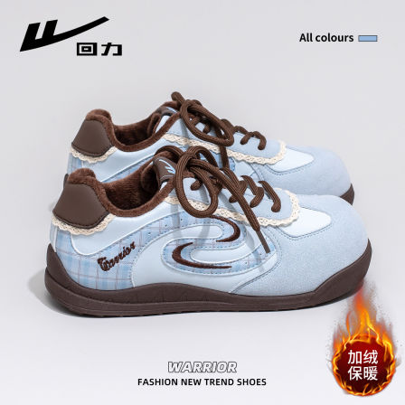 回力加绒小白鞋女2025冬季新款复古蓝棕色保暖板鞋加厚百搭二棉鞋