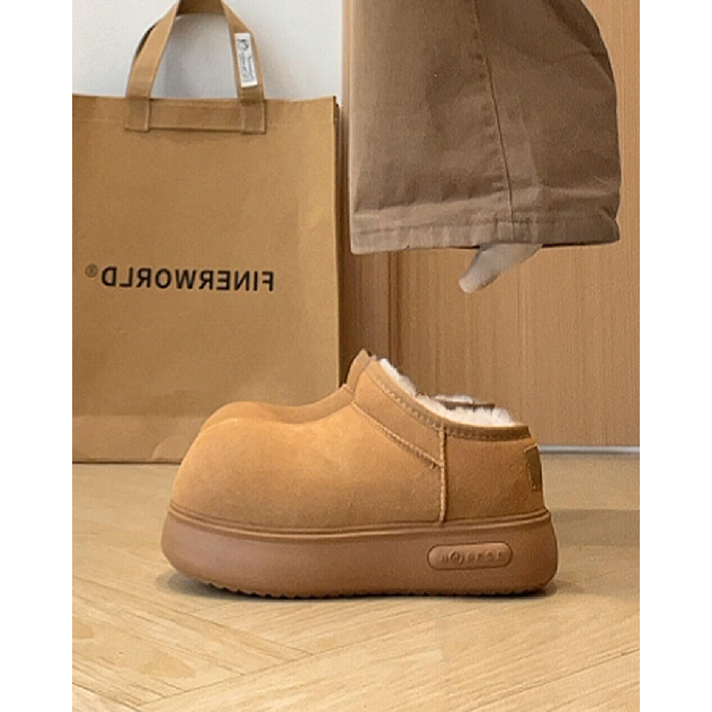 丑萌大头包头半拖鞋女冬雪地靴2025新款复古加绒加厚保暖毛毛棉鞋主图