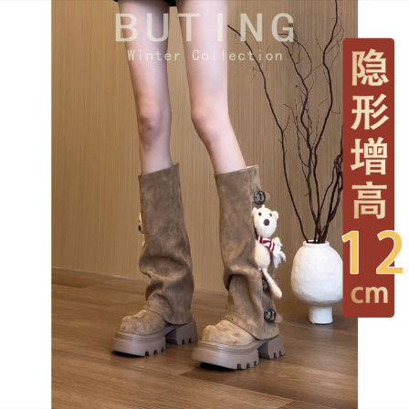 圣诞系列~内增高12CM美拉德长筒靴2025秋冬复古显瘦裤管靴骑士靴