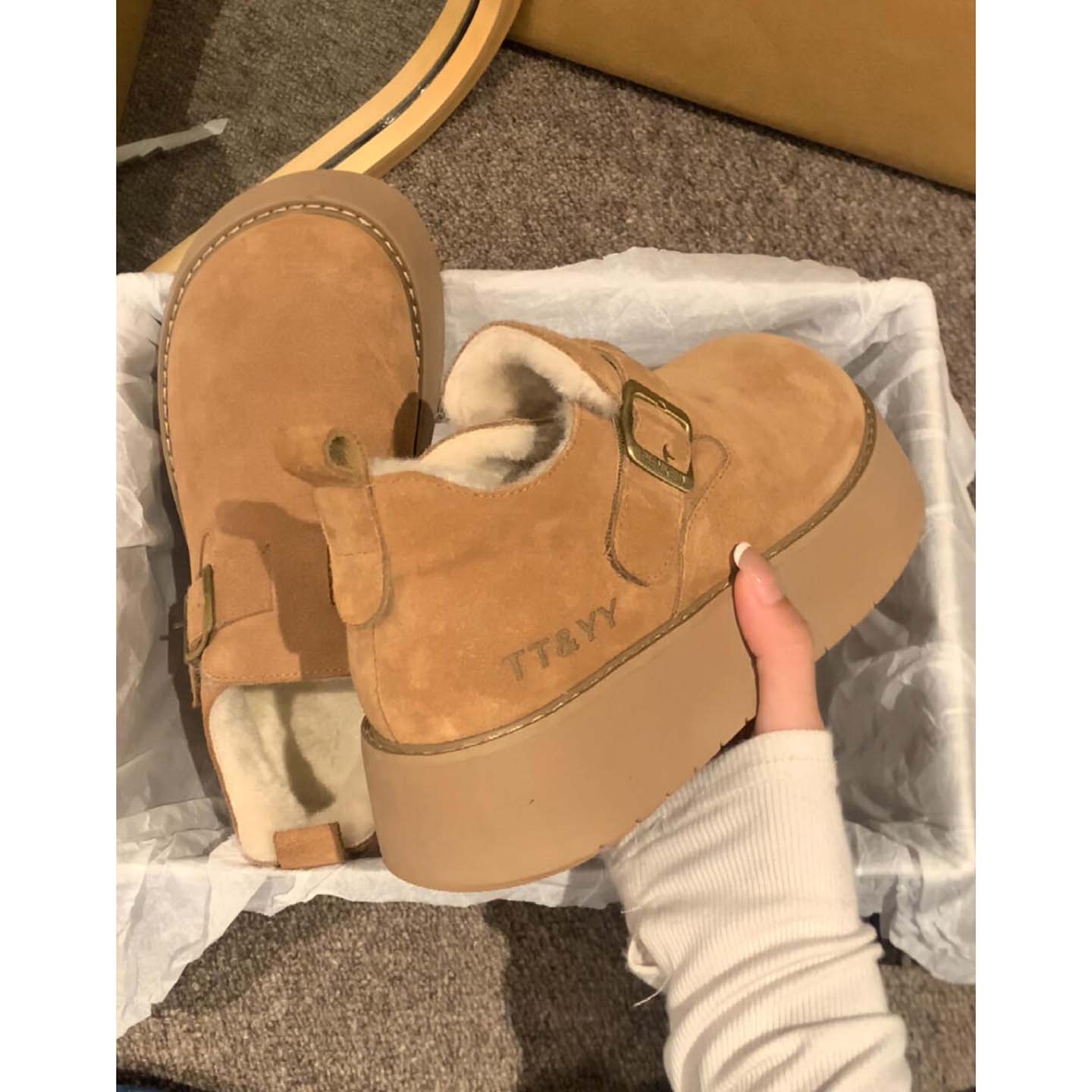 加绒厚底全包勃肯鞋女鞋子2025新款冬季复古乐福鞋棉鞋保暖雪地靴主图