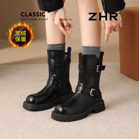 ZHR短靴女款冬季加绒加厚2025新款软底马丁靴英伦风皮面雪地靴子