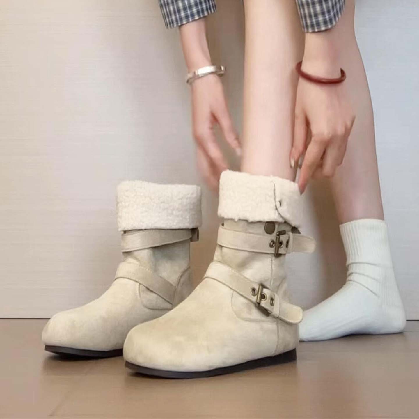 复古内增高中筒雪地靴女2025新款爆款冬季加绒加厚保暖勃肯棉靴子主图