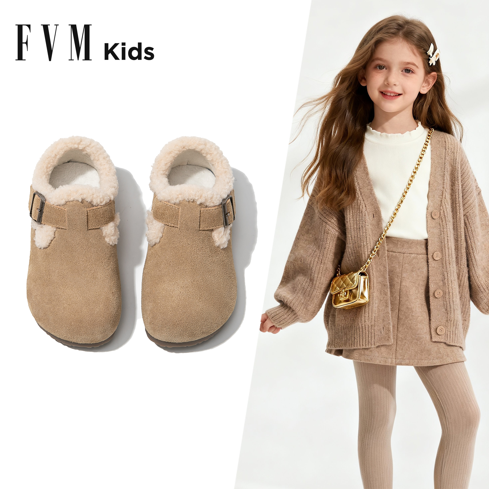 女童勃肯鞋儿童二棉鞋子2025新款冬季毛毛加绒宝宝冬鞋大童雪地靴主图