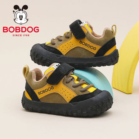 巴布豆童鞋儿童加绒宝宝机能鞋冬季男孩软底加厚学步鞋男童二棉鞋