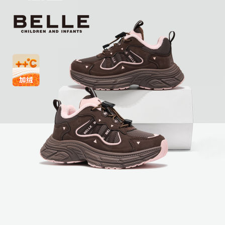百丽童鞋儿童运动鞋冬季棉鞋加绒保暖防滑女童户外登山休闲老爹鞋