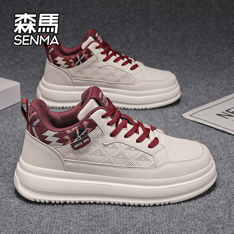 森马男鞋秋冬季皮面防水休闲板鞋青少年轻便运动厚底增高小白潮鞋主图