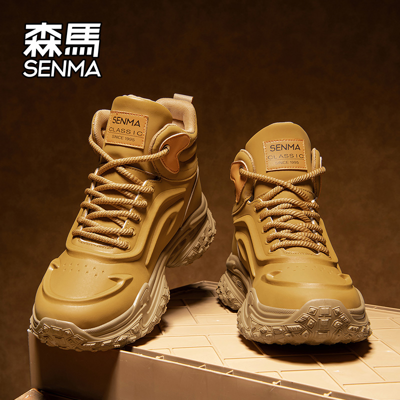森马男鞋马丁靴2025冬季新款英伦风厚底大黄靴运动休闲高帮工装靴主图