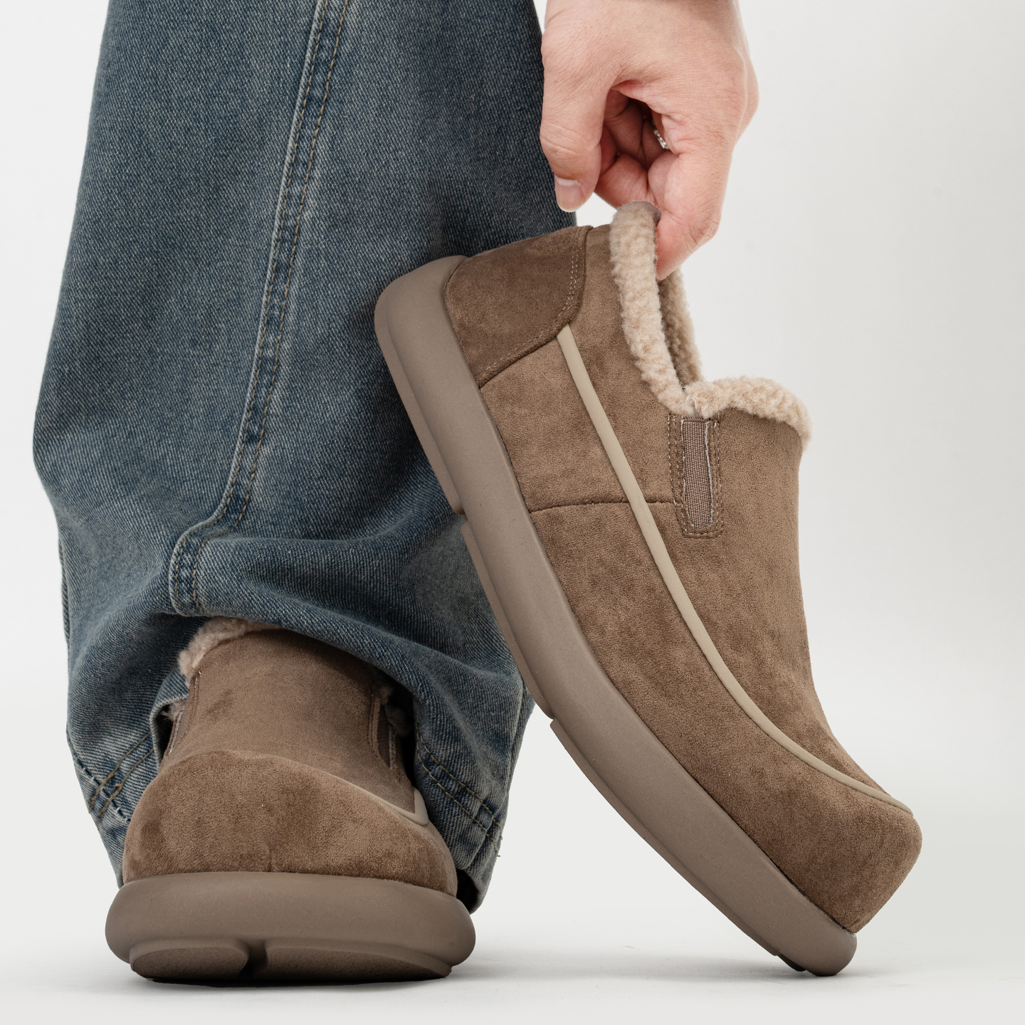 冬季加绒一脚蹬软底乐福鞋男加厚保暖毛毛棉鞋大头复古勃肯雪地靴主图