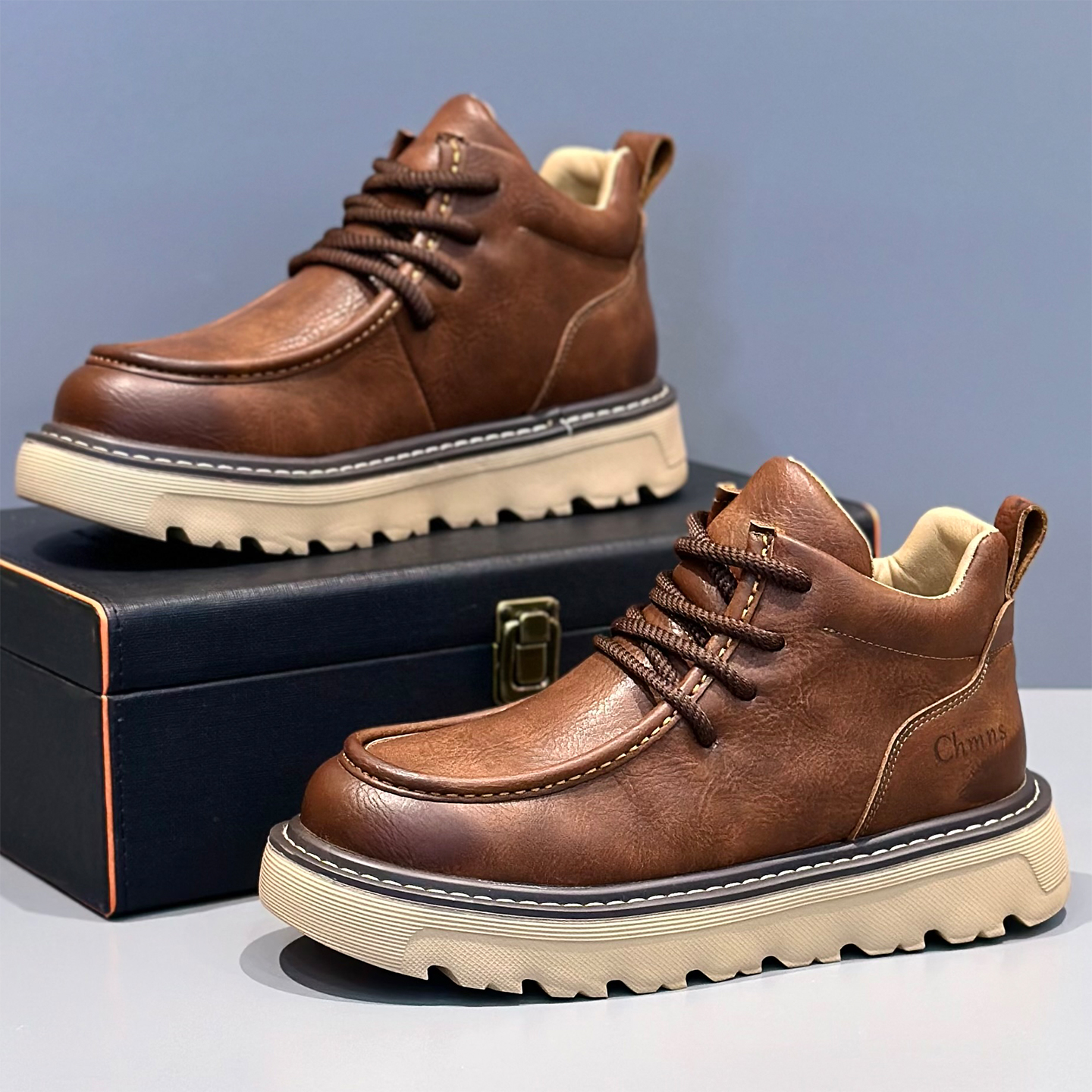 高帮男鞋2025新款冬季加绒棉鞋真皮休闲皮鞋厚底增高男士马丁短靴主图