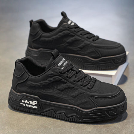 男鞋2025新款冬季潮牌百搭皮面休闲板鞋男士黑色软底增高运动潮鞋